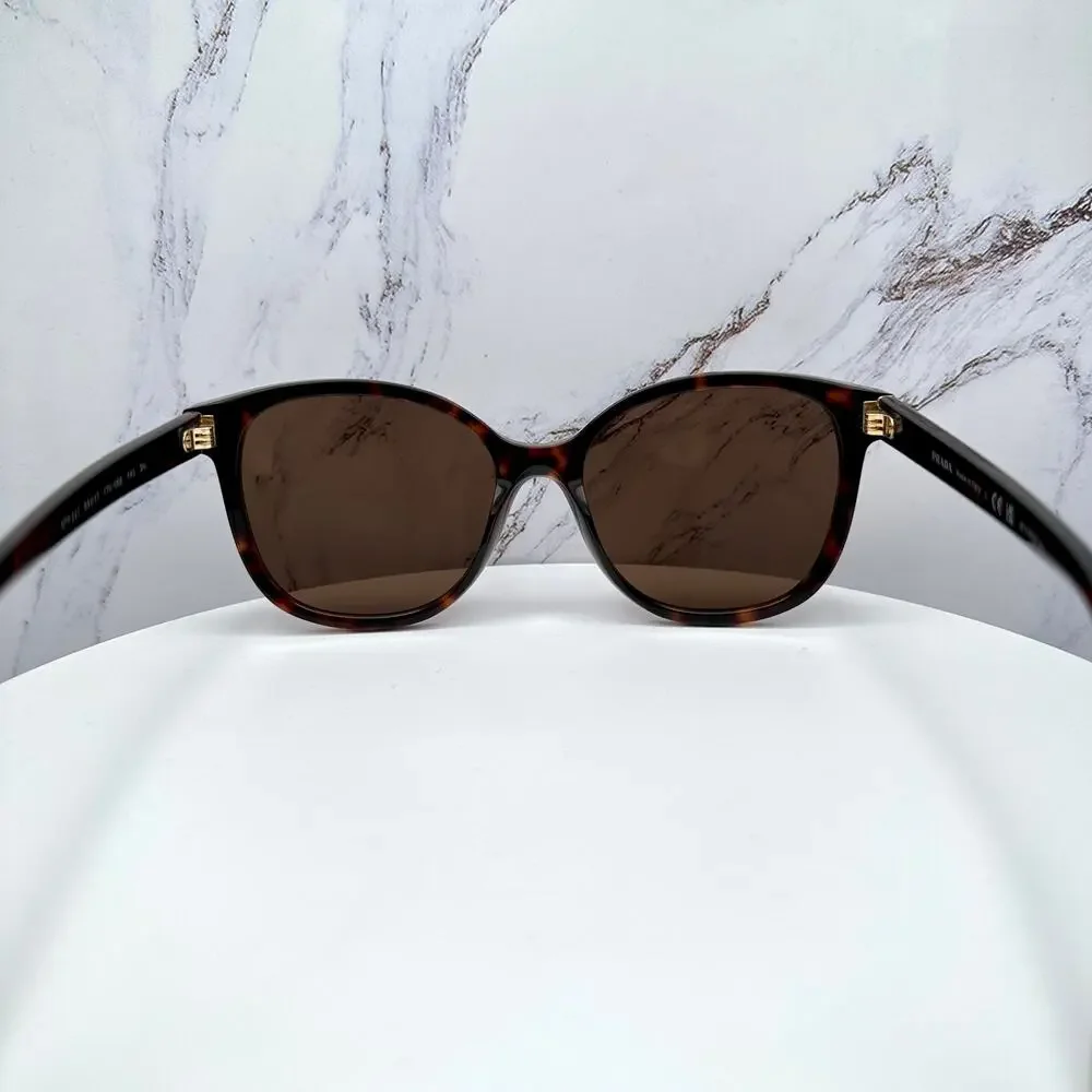New PRADA Sunglasses Brown Square Gold Logo Tortoise Authentic w/ Box & Case - Picture 16 of 16